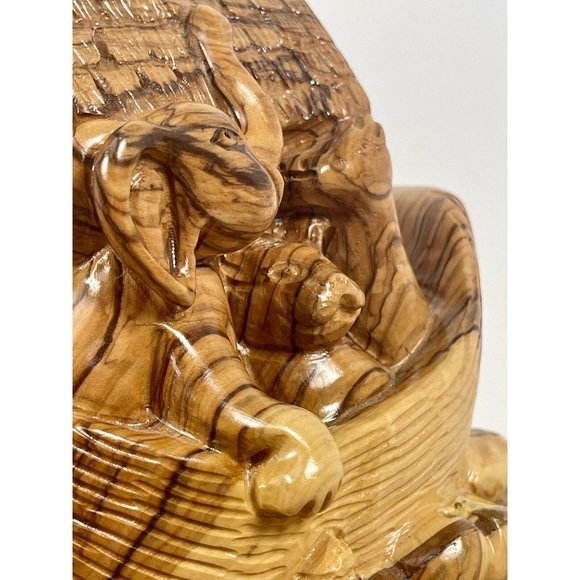 HUGE Intricately Hand Carved Olive Wood Noah's Ark on Wooden Base from Holy Land - Picture 9 of 15